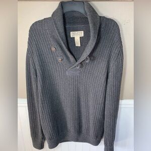 Duluth Trading Mens Brigadier Shawl Collar Gray Sweater Medium
